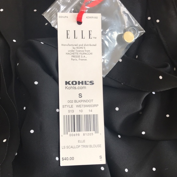 NWT Elle black pin dot scallop trim blouse, small - Picture 7 of 7